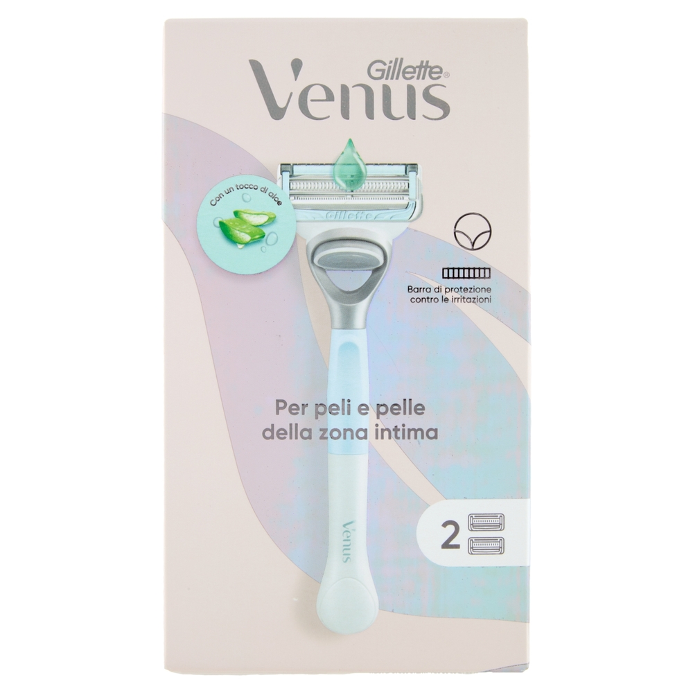 Gillette Venus per peli e pelle della zona intima Rasoio Donna, 1 Manico + 2 Lamette